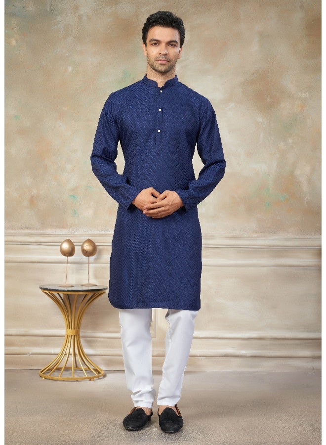 OUTLUK Navy Blue Cotton Kurta Pajama for Men - Image 1